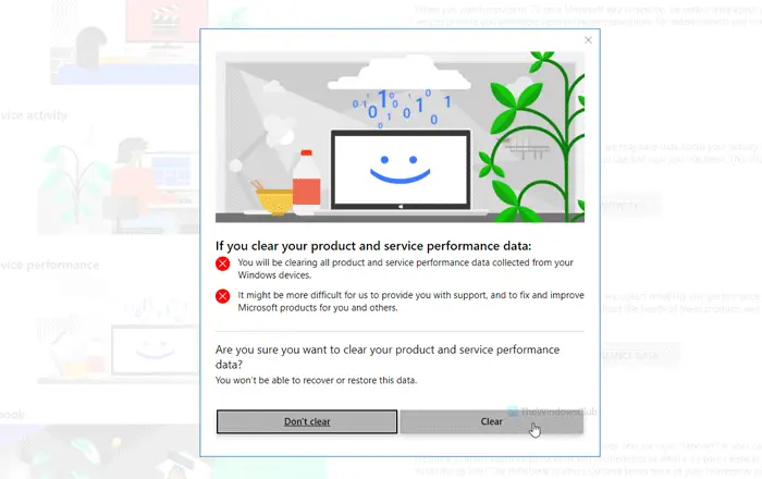 How to delete Product and service performance data from Microsoft account
