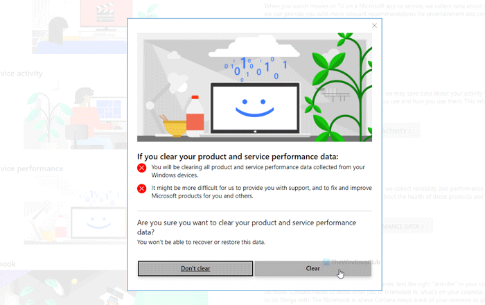 How to delete Product and service performance data from Microsoft account