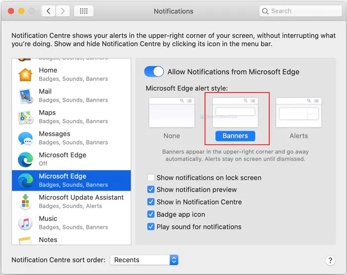 How to disable Microsoft Edge notifications on lock screen on macOS