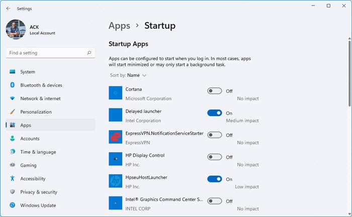 disable Startup programs in Windows 11