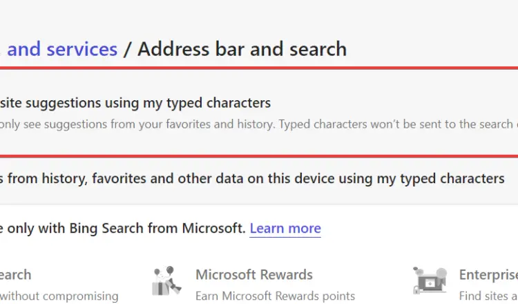 disable or enable address suggestions in microsoft edge toggle