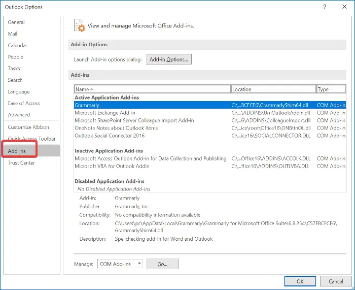 disable outlook add-ins to Repair your Microsoft Outlook installation
