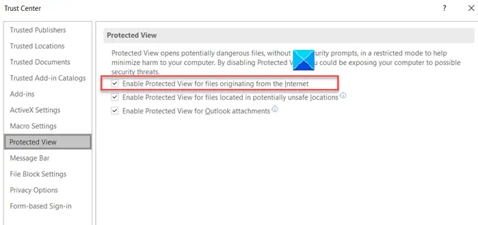 Disable Protected View