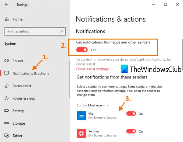 enable get notifications from apps and select apps to receive notifications