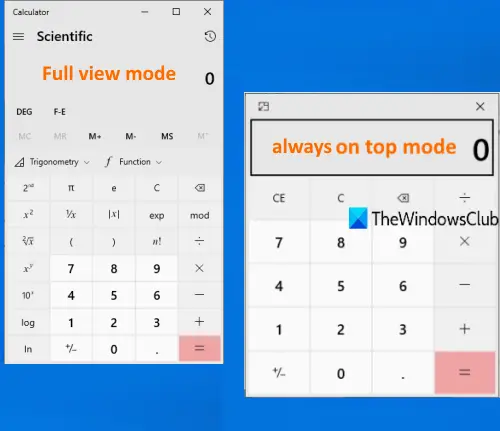 keep windows 10 calculator app always on top