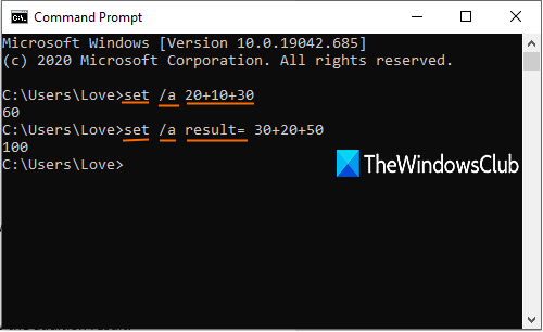 Perform Arithmetic operations in Command Prompt