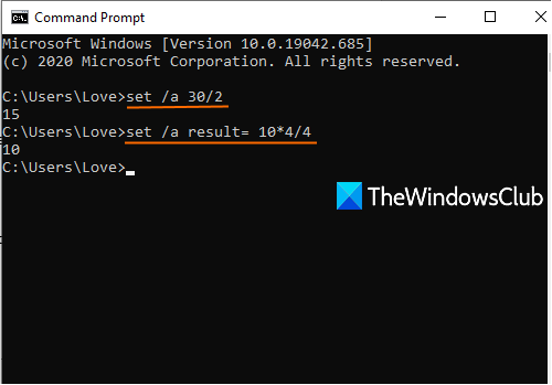 Arithmetic operations in Command Prompt