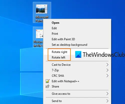 rotate an image in windows 10 using right-click context menu