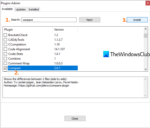 search compare plugin and install using plugins admin page