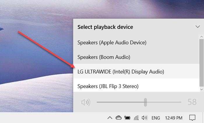 HDMI playback device not showing in Windows 10