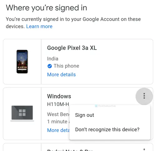 How to log out google account from phone