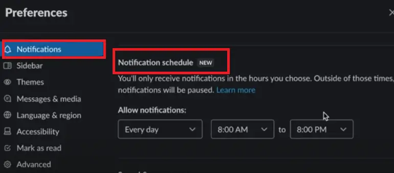 slack notification schedule