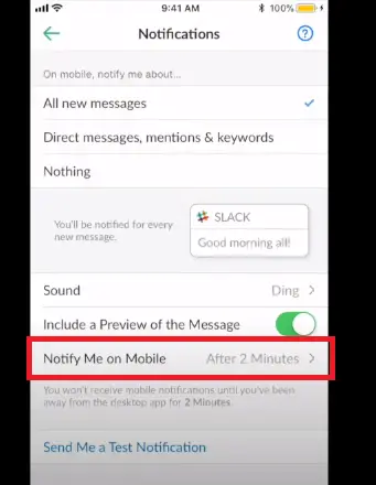 slack mobile notification