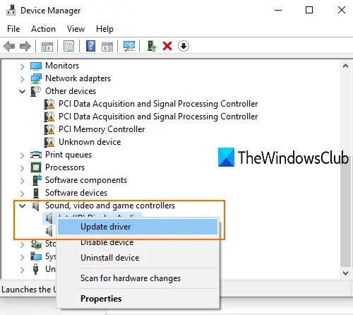 update audio driver using device manager