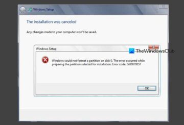 Windows could not format a partition on disk - Error 0x80070057