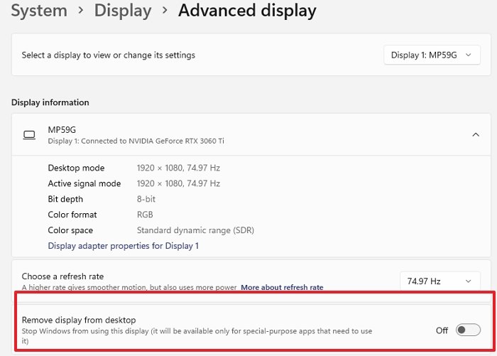 Advanced Display Windows Monitor Status