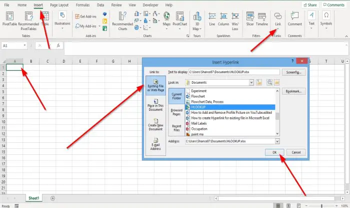 How to create hyperlink in Excel between sheets