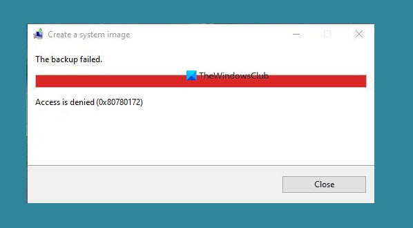 Create a System Image failed with error 0x80780172 on Windows 10