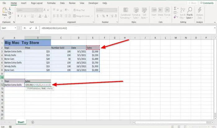 How to use DSUM function in Excel