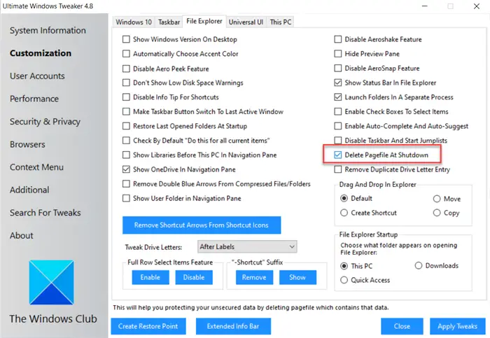 Delete Page File Windows Shutdown