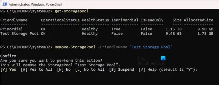 Delete Storage Pool Windows PowerShell