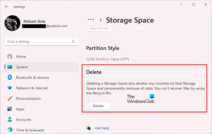 Delete Storage Space Windows 11