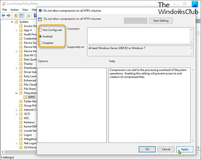 Enable or Disable NTFS File Compression via Local Group Policy Editor