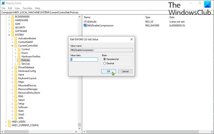 Enable or Disable NTFS File Compression via Registry Editor