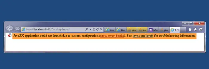 JavaFX application could not launch due to system configuration