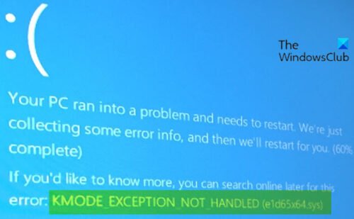 KMODE EXCEPTION NOT HANDLED (e1d65x64.sys) Blue Screen error