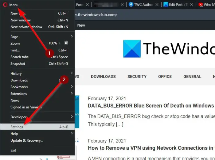 Disable or enable Tab Snoozing in Opera