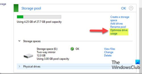 Optimize Drive Usage in Storage Pool for Storage Spaces via Control Panel