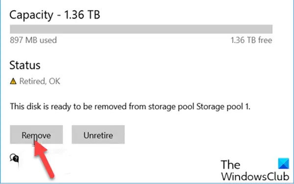 Remove Drive from Storage Pool for Storage Spaces via Settings app