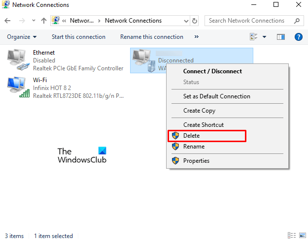 Remove a VPN using Network Connections in Windows 10