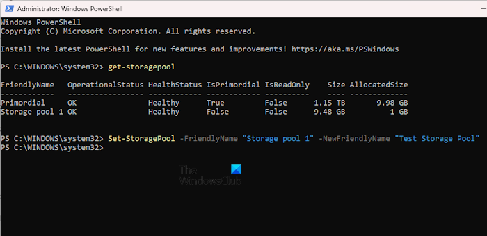 Rename Storage Pool PowerShell