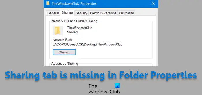 Sharing tab is missing in Folder Properties