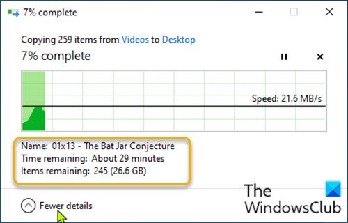 Show Fewer Details or More Details in File Transfer Dialog Box in Windows - 75