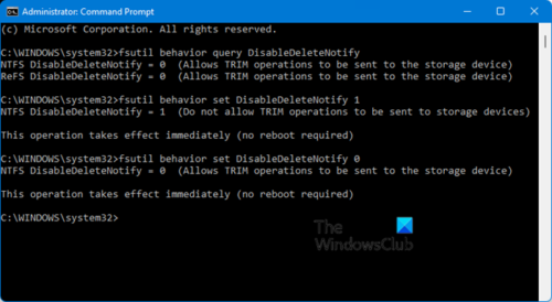 How to check, disable, enable TRIM support in Windows 11