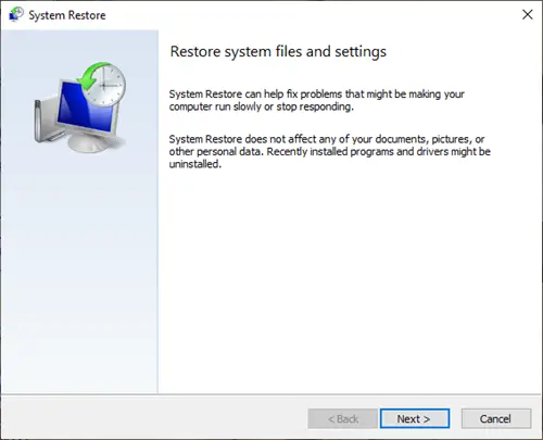 System Restore window