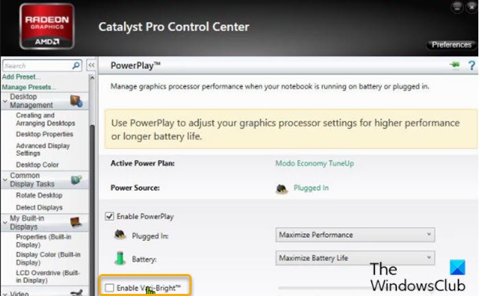 Disable the Vari-Bright setting in the Catalyst Control Center