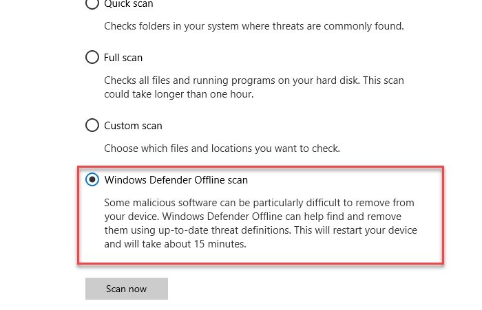 Windows Offline Defender Scan Now.