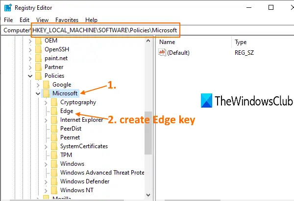 access Microsoft key and then create Edge key