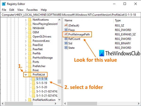 access a folder under profilelist key and look for ProfileImagePath value