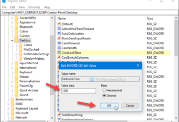 How to change mouse ClickLock time using Registry Editor
