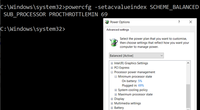 change processor power state with powercfg