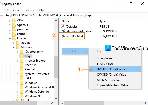 create SyncDisabled name DWORD value