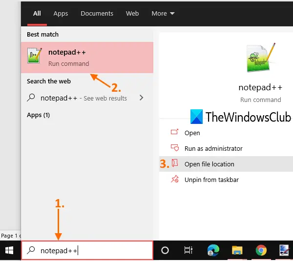 find program location using search box of Windows 10