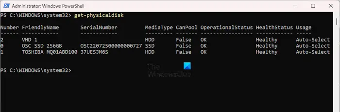 get physical disk PowerShell