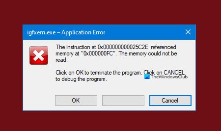 igfxem.exe application error - The memory could not be read
