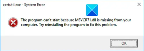 msvcr71dll is missing